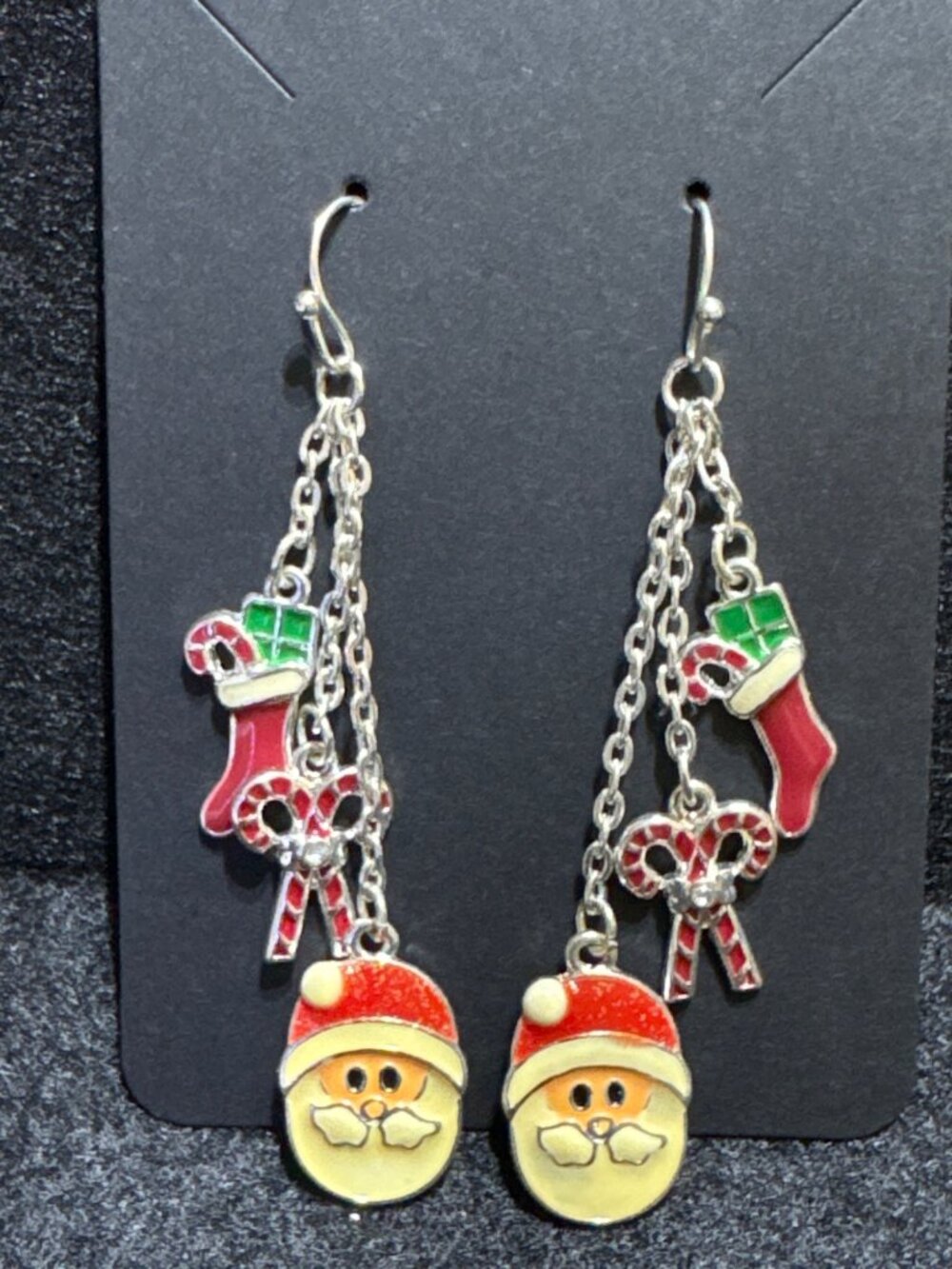 Christmas-Themed Dangle Earrings Santa & Charm Accents Multi-Color Women Pre-Own
